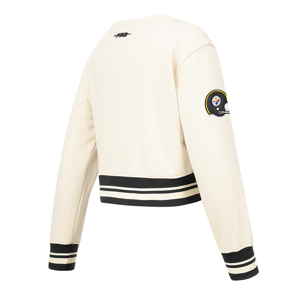 NFL PITTSBURGH STEELERS RETRO CLASSIC LITTLE GIRLS RIB FLEECE CREWNECK (EGGSHELL/ BLACK) - Image 6