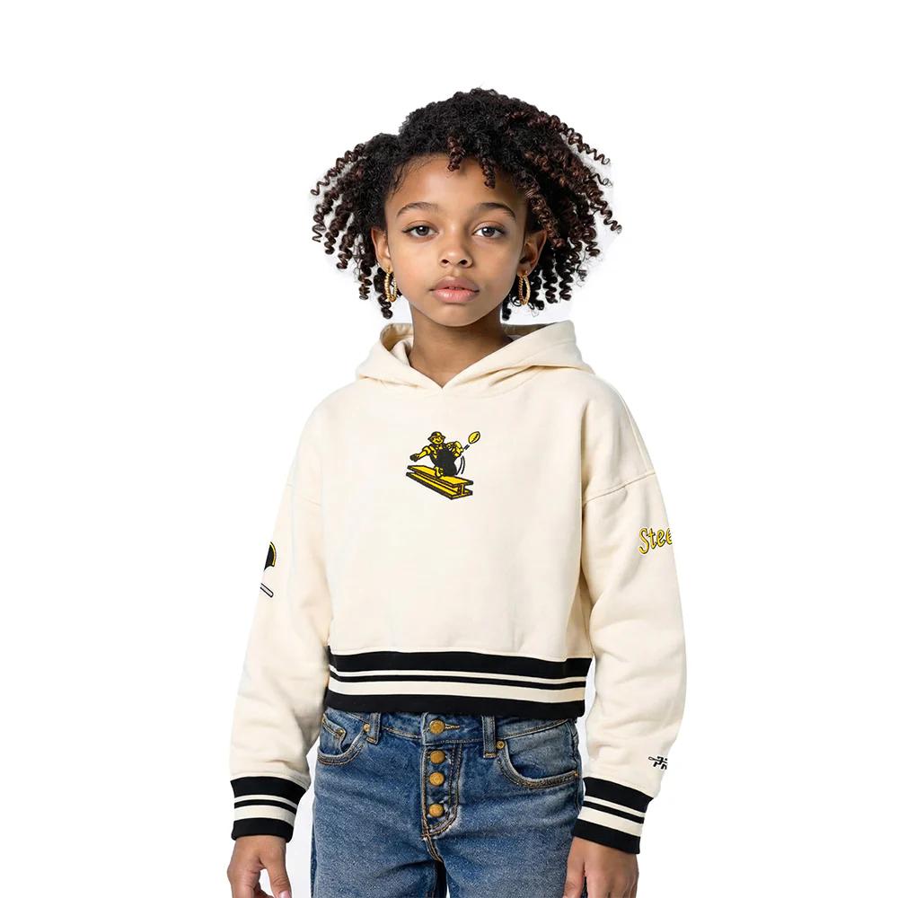 NFL PITTSBURGH STEELERS RETRO CLASSIC LITTLE GIRL'S RIB FLC PO HOODIE (EGGSHELL/ BLACK)