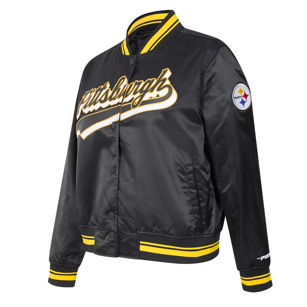 NFL PITTSBURGH STEELERS SCRIPT TAIL WOMEN'S SATIN JACKET (BLACK/YELLOW) - Image 2
