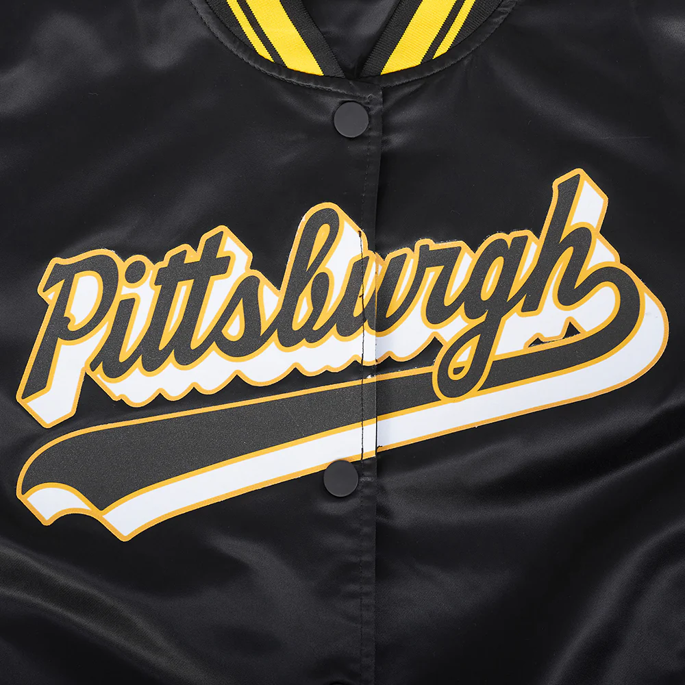 NFL PITTSBURGH STEELERS SCRIPT TAIL WOMEN'S SATIN JACKET (BLACK/YELLOW) - Image 6