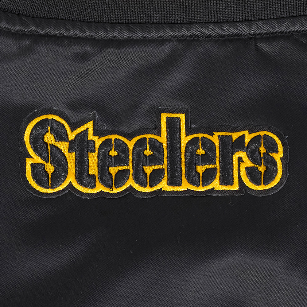 NFL PITTSBURGH STEELERS SCRIPT TAIL WOMEN'S SATIN JACKET (BLACK/YELLOW) - Image 7