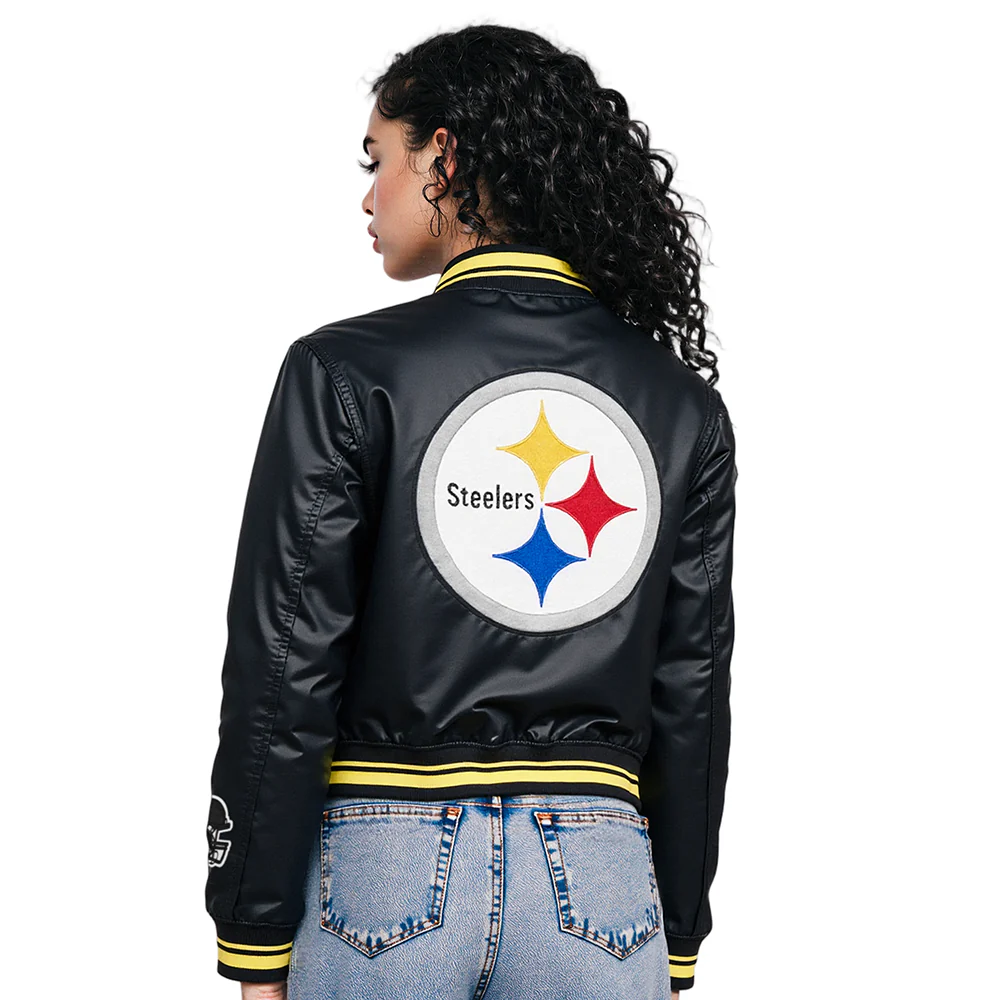 NFL PITTSBURGH STEELERS MASHUP WOMEN'S RIB SATIN JACKET (BLACK/YELLOW) - Image 2