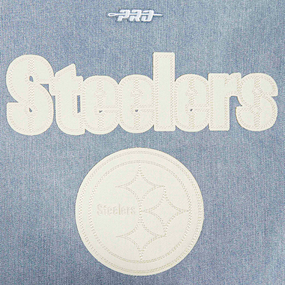 NFL PITTSBURGH STEELERS VARSITY BLUES WOMEN'S DENIM VARSITY JACKET (DENIM/LINEN) - Image 5