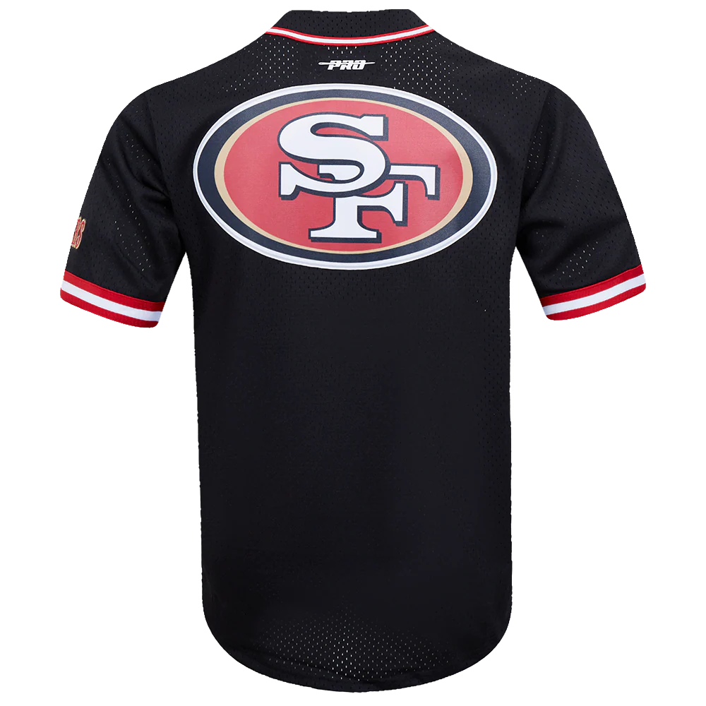 NFL SAN FRANCISCO 49ERS SCRIPT TAIL MEN'S MESH BUTTON DOWN SHIRT (BLACK/RED) - Image 4