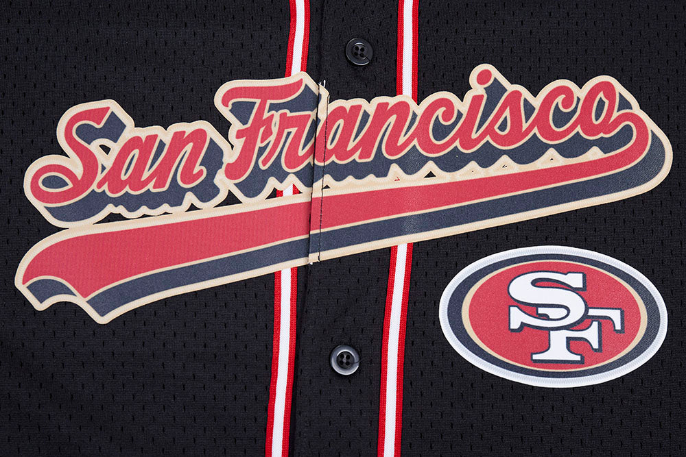 NFL SAN FRANCISCO 49ERS SCRIPT TAIL MEN'S MESH BUTTON DOWN SHIRT (BLACK/RED) - Image 6