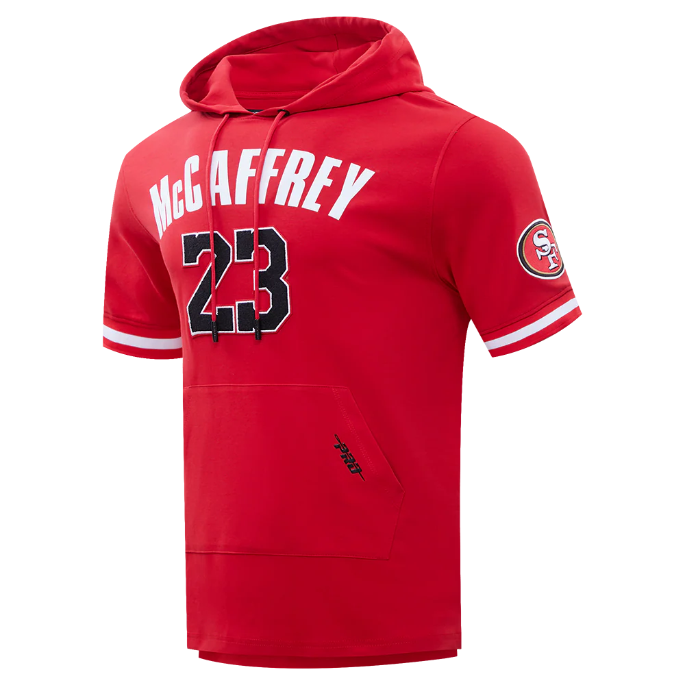 NFL SAN FRANCISCO 49ERS CHRISTIAN McCAFFREY #23 MEN'S DOUBLE KNIT SHORT SLEEVE PULLOVER HOODIE (RED) - Image 2