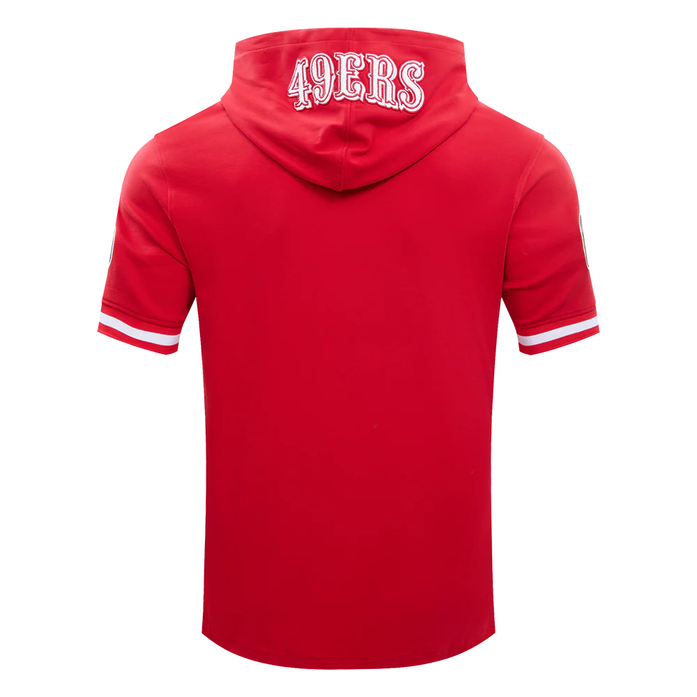 NFL SAN FRANCISCO 49ERS CHRISTIAN McCAFFREY #23 MEN'S DOUBLE KNIT SHORT SLEEVE PULLOVER HOODIE (RED) - Image 4