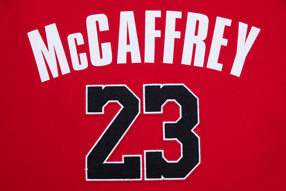 NFL SAN FRANCISCO 49ERS CHRISTIAN McCAFFREY #23 MEN'S DOUBLE KNIT SHORT SLEEVE PULLOVER HOODIE (RED) - Image 6