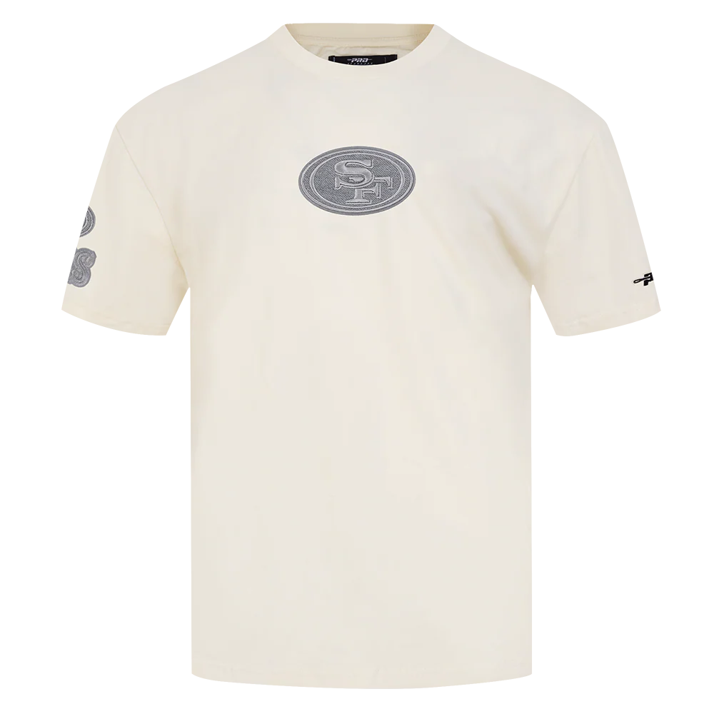 NFL SAN FRANCISCO 49ERS REVERSE FRENCH TERRY MEN'S COTTON JERSEY DROP SHOULDER TEE (EGGSHELL)