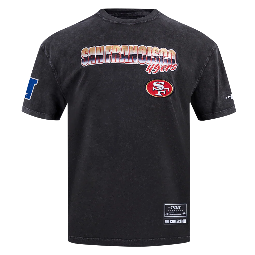NFL SAN FRANCISCO 49ERS CHROME MEN'S COTTON JERSEY DROP SHOULDER TEE (WASHED BLACK)