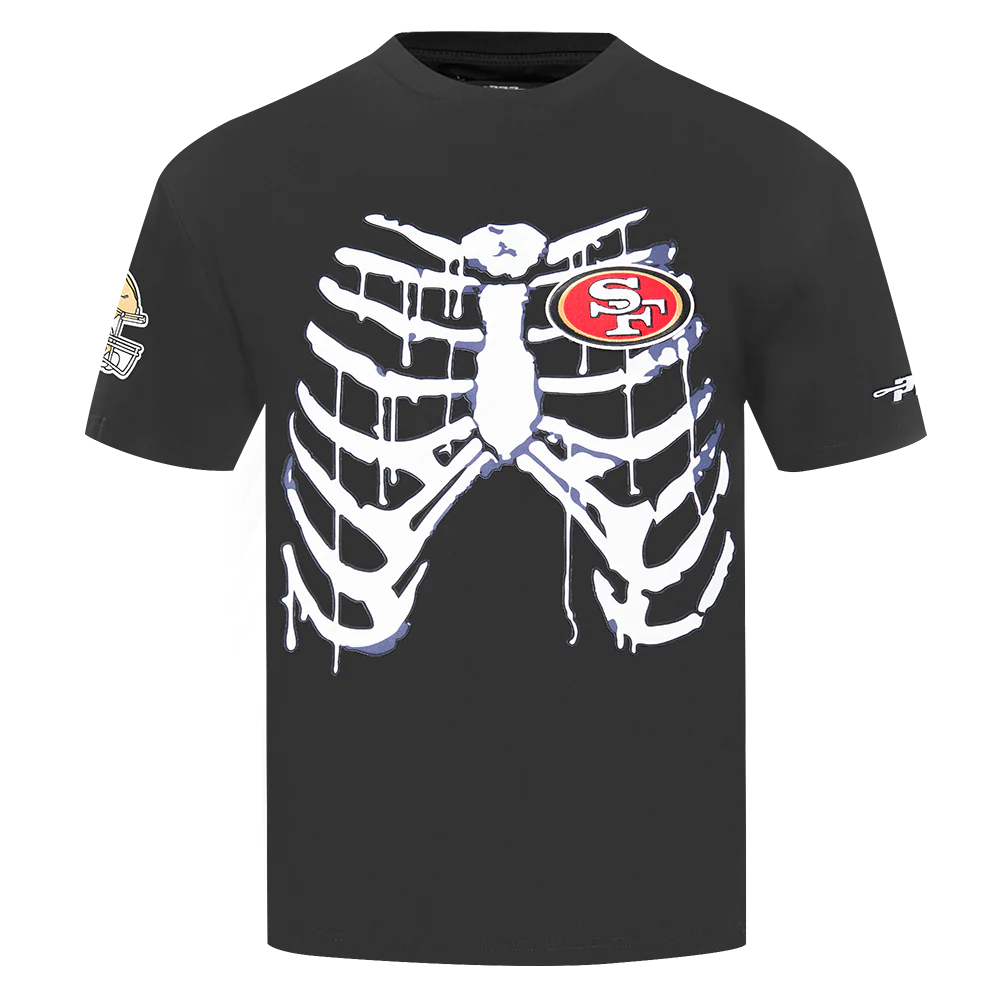 NFL SAN FRANCISCO 49ERS RIB CAGE MEN'S COTTON JERSEY DROP SHOULDER TEE (BLACK)