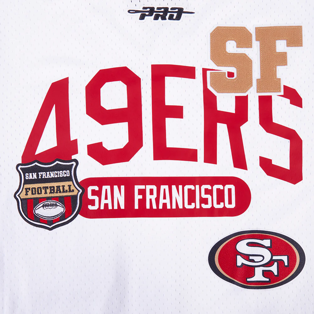 NFL SAN FRANCISCO 49ERS LETTERMAN MEN'S BUTTON DOWN MESH TOP (WHITE/BLACK/WHITE) - Image 5