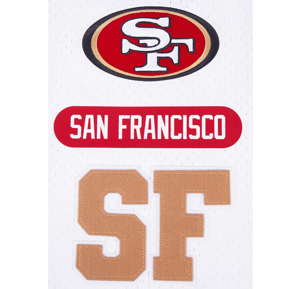 NFL SAN FRANCISCO 49ERS LETTERMAN MEN'S BUTTON DOWN MESH TOP (WHITE/BLACK/WHITE) - Image 6