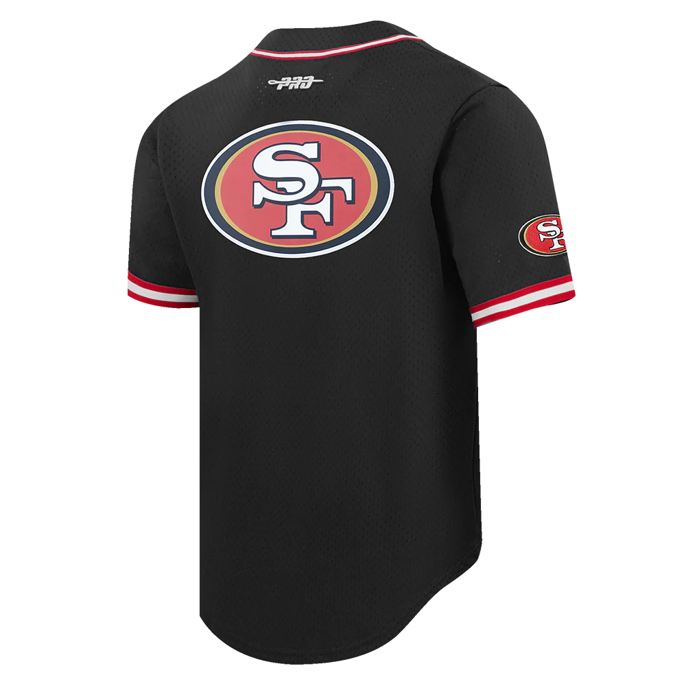 NFL SAN FRANCISCO 49ERS CHRISTIAN MCCAFFREY #23 CLASSIC MESH PNN MEN'S MESH BUTTON DOWN SHIRT (BLACK/RED) - Image 4