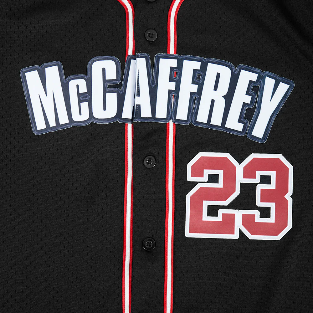 NFL SAN FRANCISCO 49ERS CHRISTIAN MCCAFFREY #23 CLASSIC MESH PNN MEN'S MESH BUTTON DOWN SHIRT (BLACK/RED) - Image 5