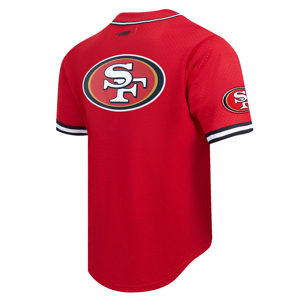 NFL SAN FRANCISCO 49ERS CHRISTIAN MCCAFFREY #23 CLASSIC MESH PNN MEN'S MESH BUTTON DOWN SHIRT (RED/BLACK) - Image 4