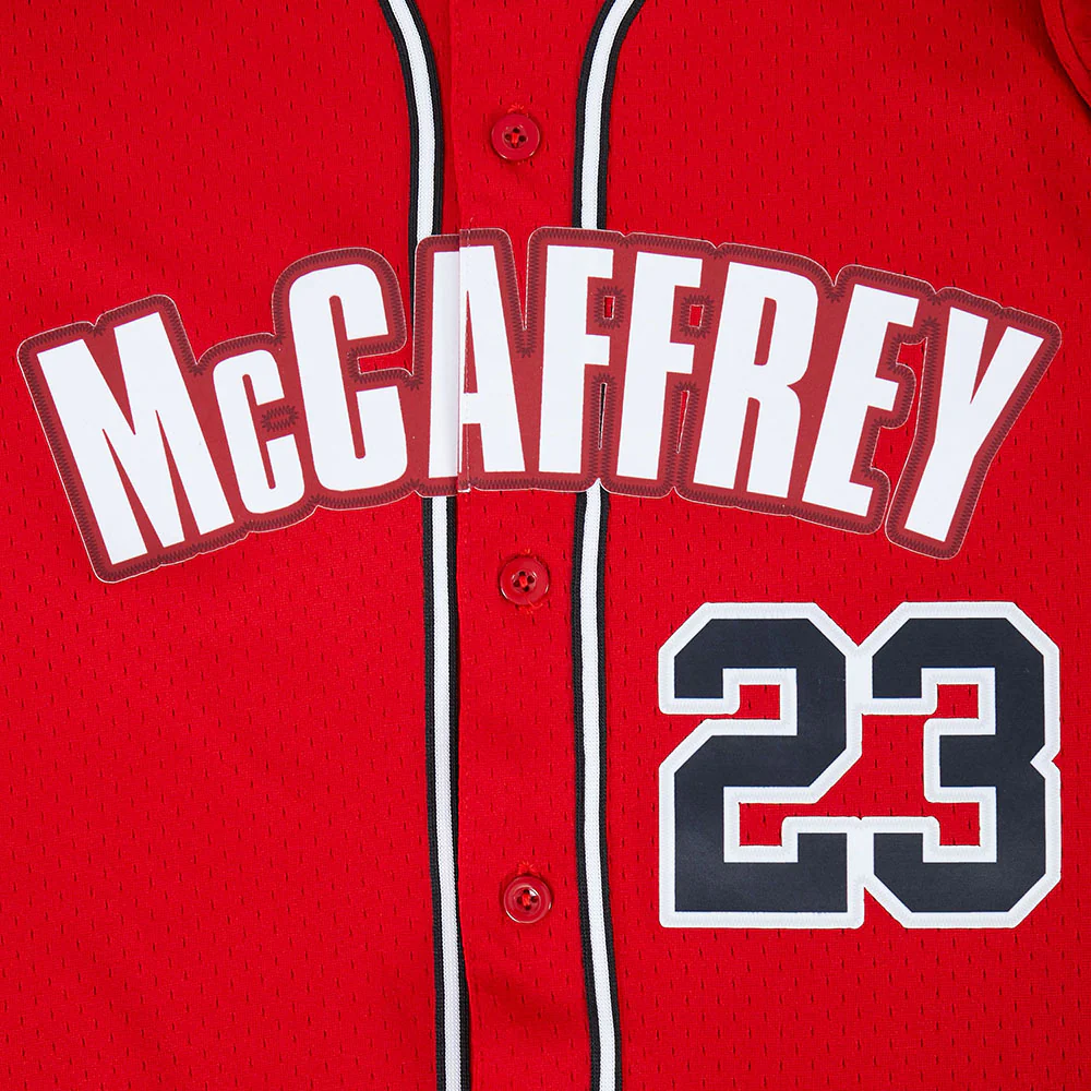 NFL SAN FRANCISCO 49ERS CHRISTIAN MCCAFFREY #23 CLASSIC MESH PNN MEN'S MESH BUTTON DOWN SHIRT (RED/BLACK) - Image 6