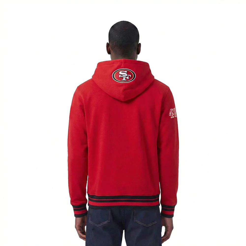 NFL SAN FRANCISCO 49ERS SCRIPT TAIL MEN'S RIB FLEECE PULLOVER HOODIE (RED/BLACK) - Image 2