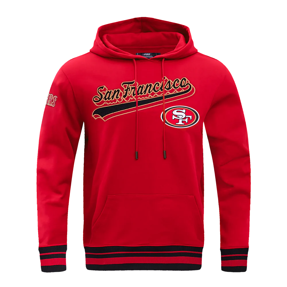 NFL SAN FRANCISCO 49ERS SCRIPT TAIL MEN'S RIB FLEECE PULLOVER HOODIE (RED/BLACK) - Image 5