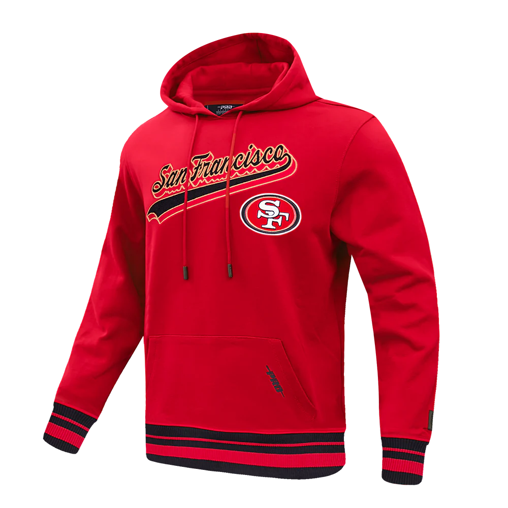 NFL SAN FRANCISCO 49ERS SCRIPT TAIL MEN'S RIB FLEECE PULLOVER HOODIE (RED/BLACK) - Image 6