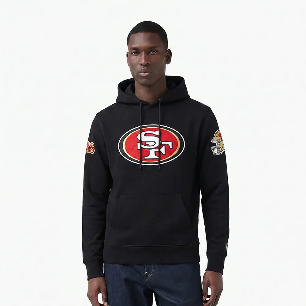 NFL SAN FRANCISCO 49ERS CLASSIC CHENILLE DOUBLE KNIT PULLOVER HOODIE (BLACK)