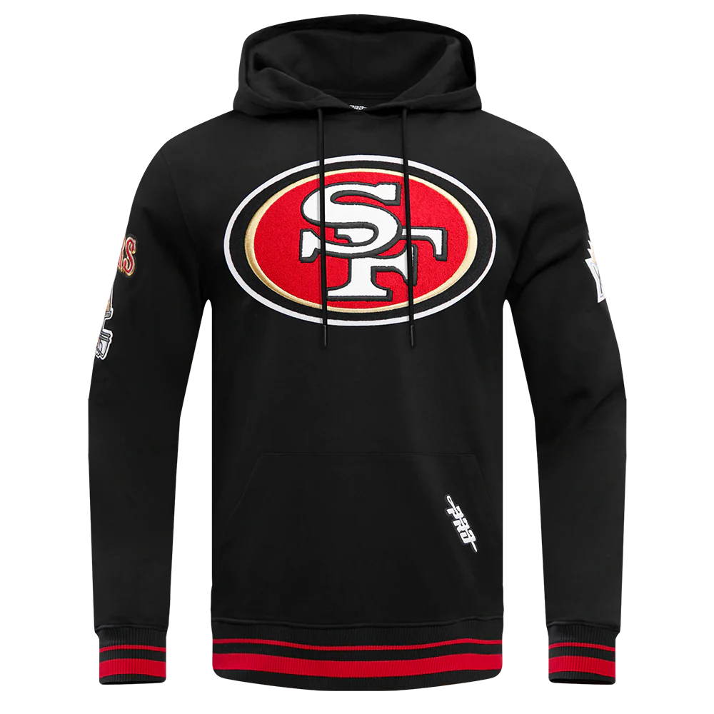 NFL SAN FRANCISCO 49ERS MASHUP MEN'S RIB PULLOVER HOODIE (BLACK/RED/BLACK)