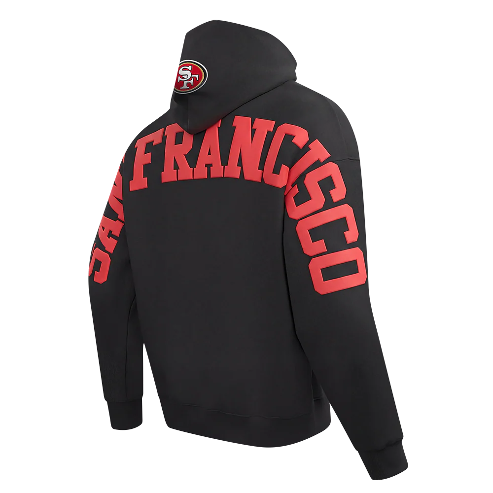 NFL SAN FRANCISCO 49ERS WINGSPAN MEN'S DROP SHOULDER FLEECE PULLOVER HOODIE (BLACK) - Image 6