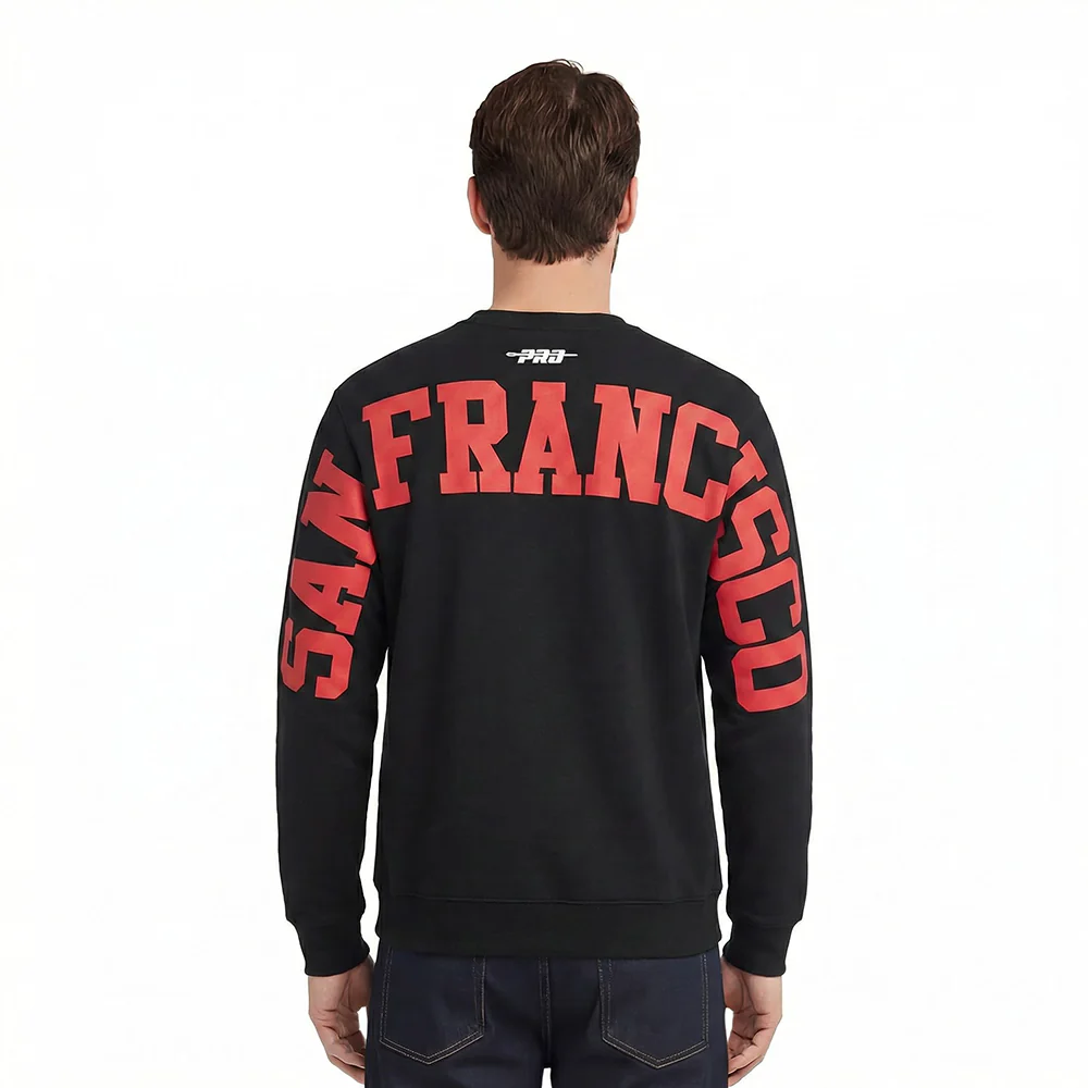 NFL SAN FRANCISCO 49ERS WINGSPAN MEN'S DROP SHOULDER FLEECE CREWNECK (BLACK)