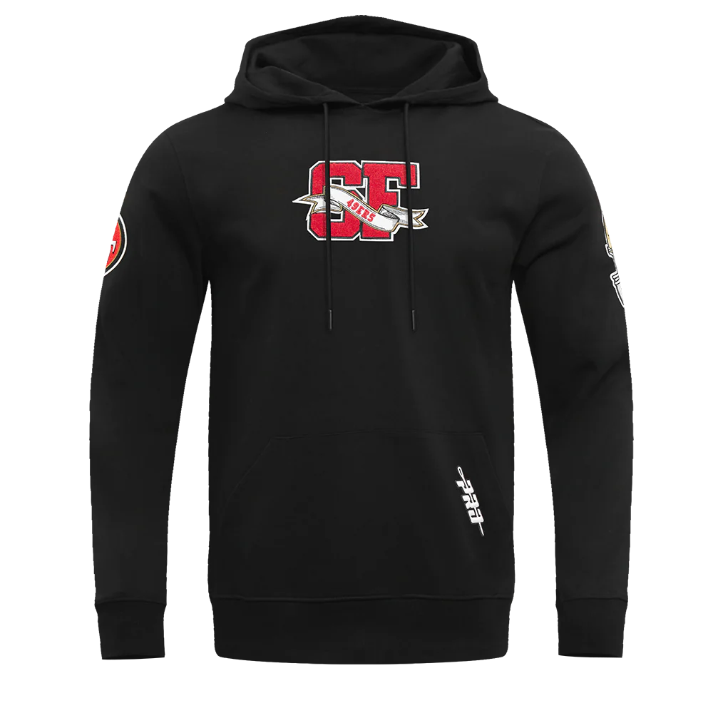 NFL SAN FRANCISCO 49ERS TEAM PENNANTS MEN'S RIB FLEECE PULLOVER HOODIE (BLACK/RED/BLACK)