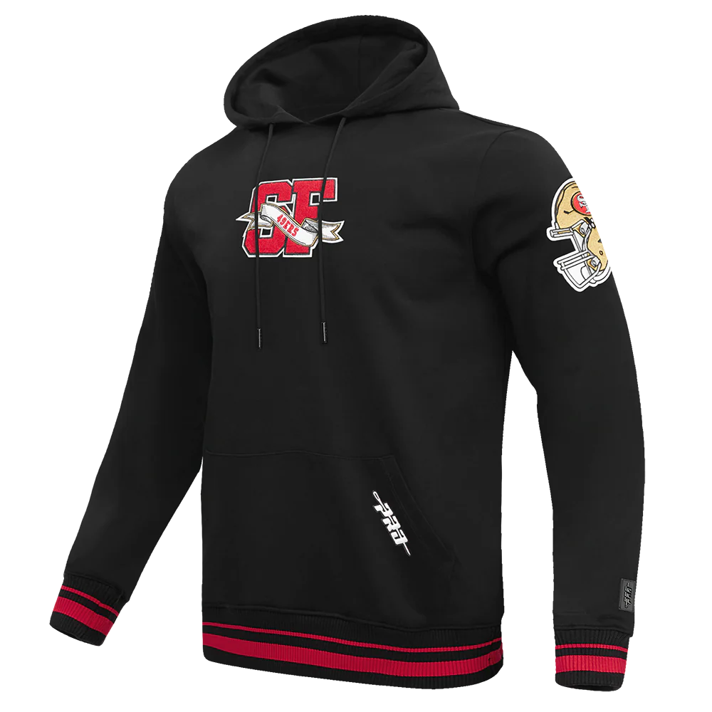 NFL SAN FRANCISCO 49ERS TEAM PENNANTS MEN'S RIB FLEECE PULLOVER HOODIE (BLACK/RED/BLACK) - Image 2