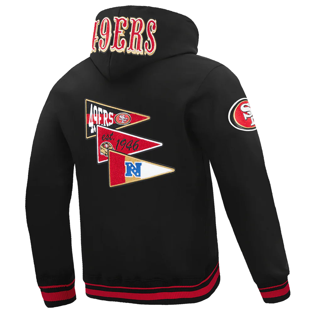 NFL SAN FRANCISCO 49ERS TEAM PENNANTS MEN'S RIB FLEECE PULLOVER HOODIE (BLACK/RED/BLACK) - Image 4