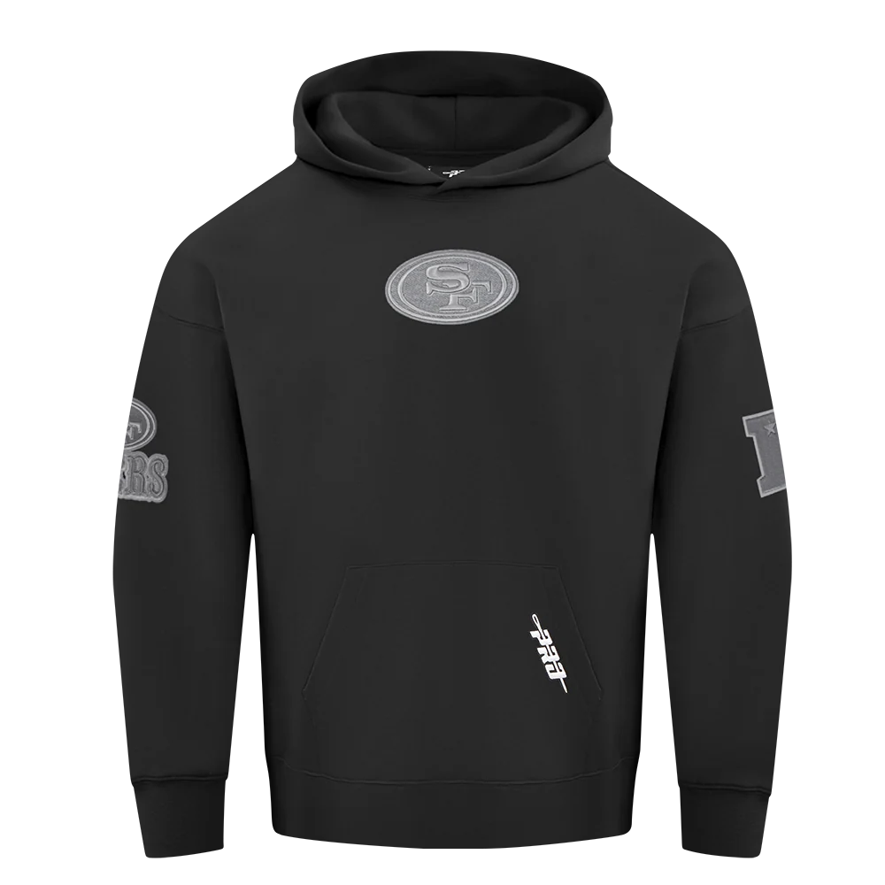 NFL SAN FRANCISCO 49ERS REVERSE FRENCH TERRY MEN'S DROP SHOULDER FLEECE PULLOVER HOODIE (BLACK)