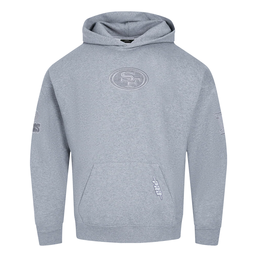 NFL SAN FRANCISCO 49ERS REVERSE FRENCH TERRY MEN'S DROP SHOULDER FLEECE PULLOVER HOODIE (DARK HEATHER GRAY)