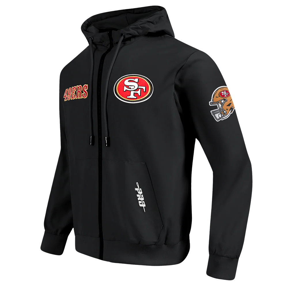 NFL SAN FRANCISCO 49ERS CLASSIC WIND SUIT MEN'S WOVEN FULL ZIP PULLOVER HOODIE (BLACK) - Image 2