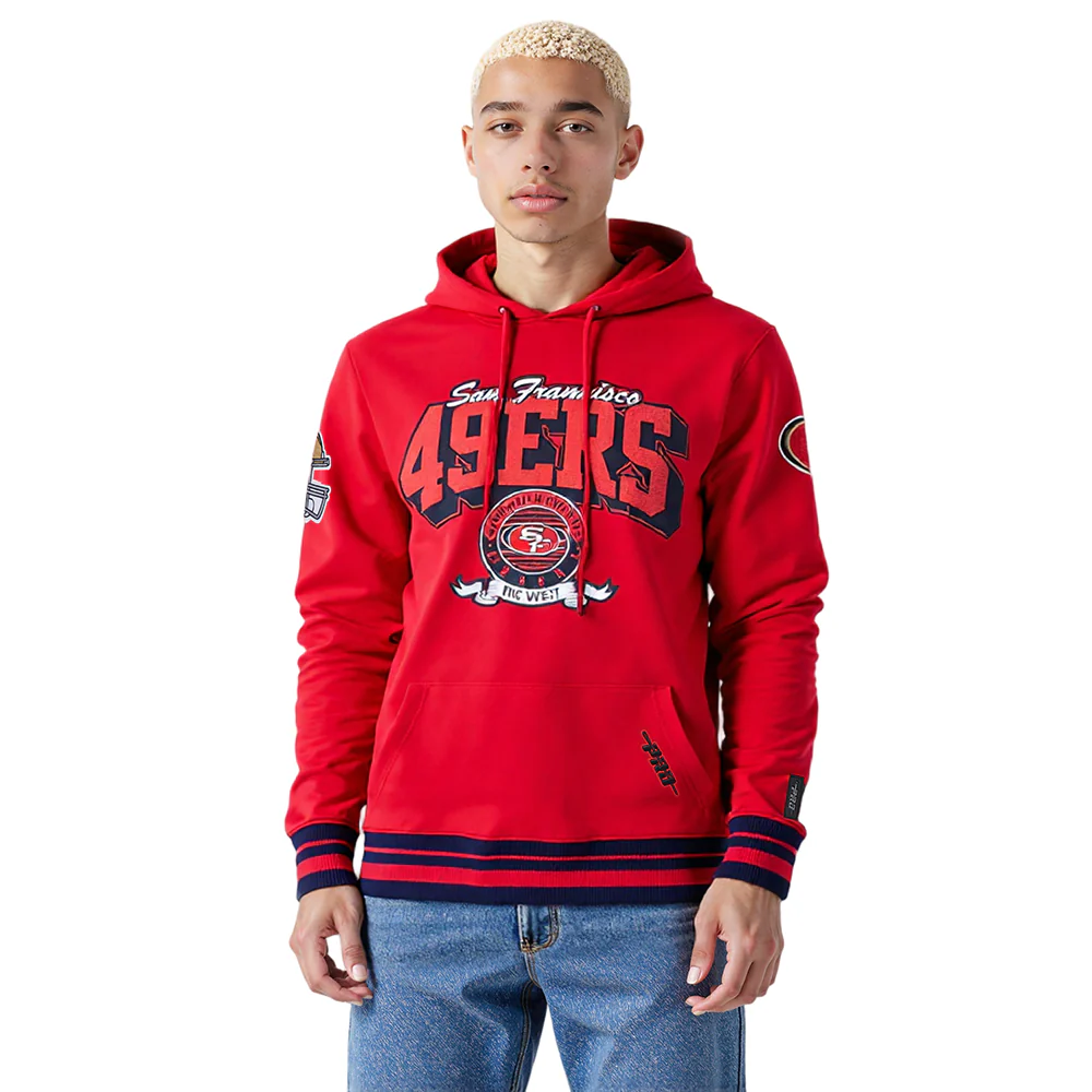 NFL SAN FRANCISCO 49ERS TEAM BADGE MEN'S RIB PO HOODIE (RED/BLACK)