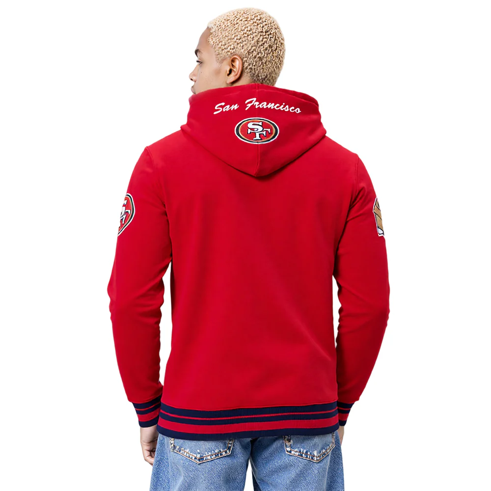 NFL SAN FRANCISCO 49ERS TEAM BADGE MEN'S RIB PO HOODIE (RED/BLACK) - Image 2
