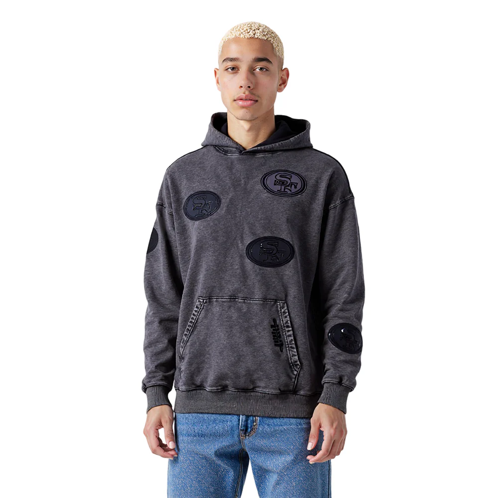 NFL SAN FRANCISCO 49ERS WASHED VANGUARD MEN'S ENZYME WASH DROP SHOUL (WASHED BLACK)
