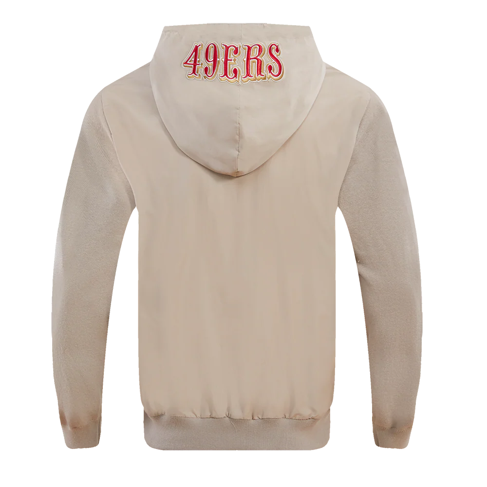 NFL SAN FRANCISCO 49ERS HYBRID MEN'S WOVEN FULL ZIP PULLOVER HOODIE (KHAKI) - Image 4