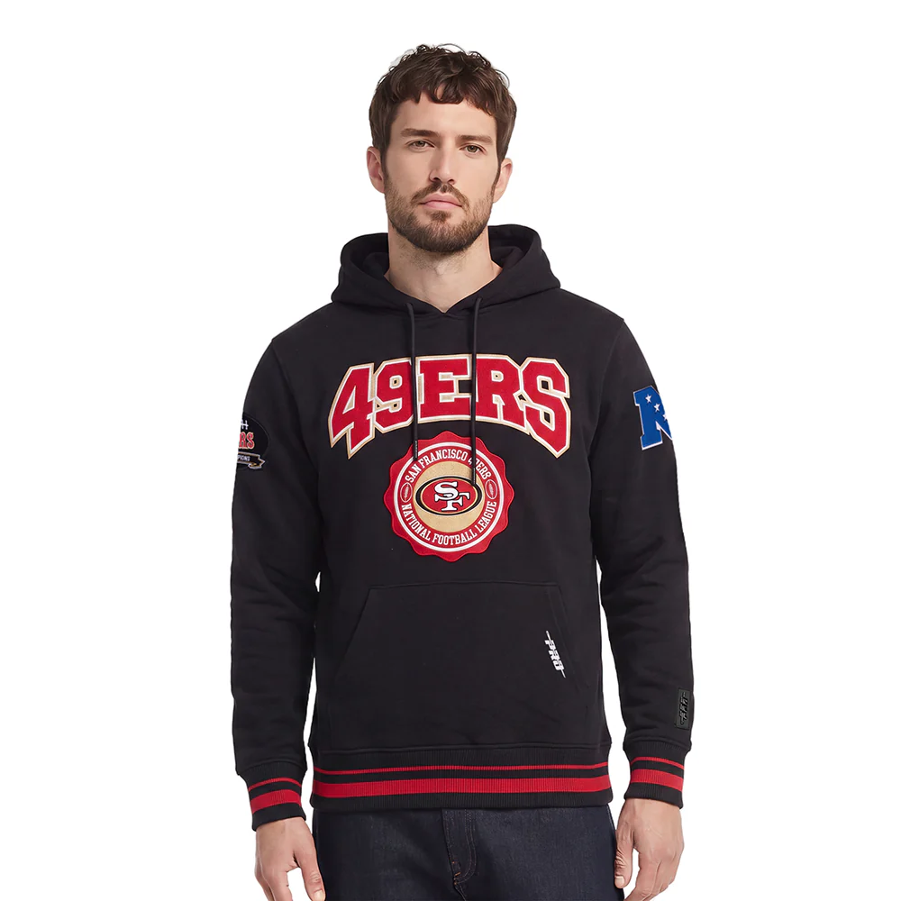NFL SAN FRANCISCO 49ERS CREST EMBLEM RIB FLC PO HOODIE (BLACK/RED/BLACK)