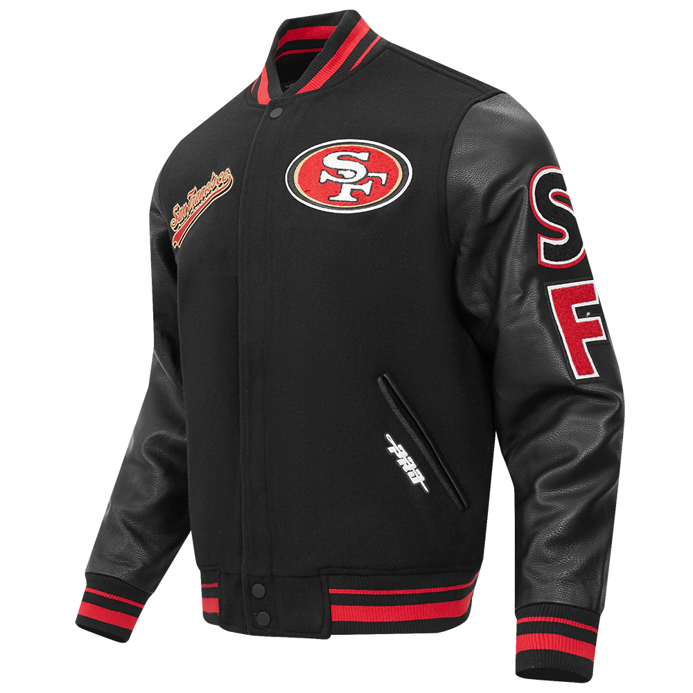 NFL SAN FRANCISCO 49ERS SCRIPT TAIL MEN'S RIB WOOL VARSITY (BLACK/RED/BLACK) - Image 4