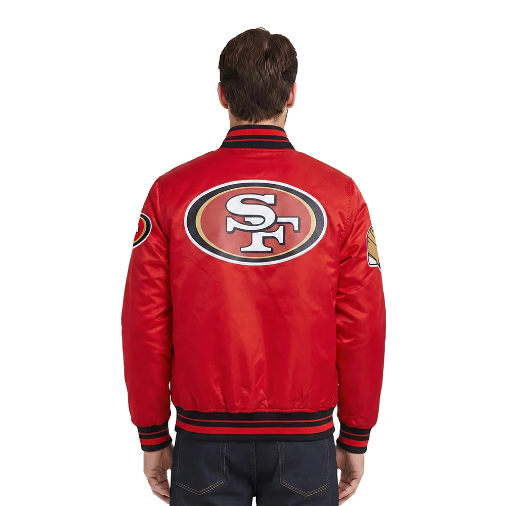 NFL SAN FRANCISCO 49ERS SCRIPT TAIL MEN'S SATIN JACKET (RED/BLACK) - Image 2