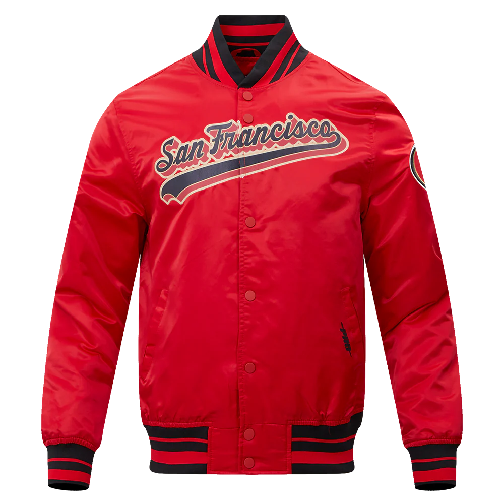 NFL SAN FRANCISCO 49ERS SCRIPT TAIL MEN'S SATIN JACKET (RED/BLACK) - Image 3