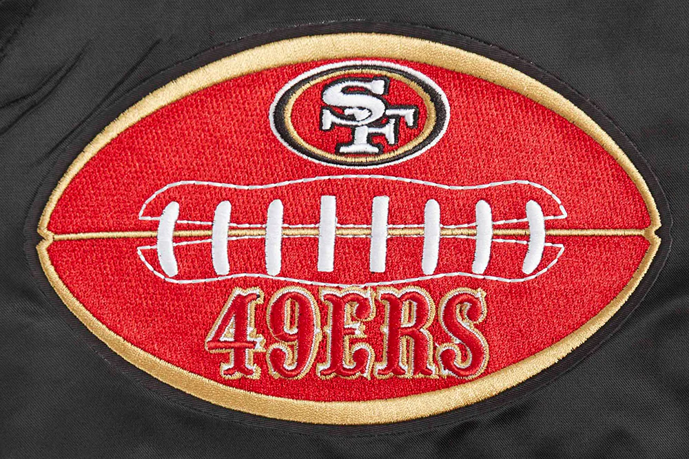 NFL SAN FRANCISCO 49ERS OLD ENGLISH MEN'S RIB SATIN JACKET (BLACK/RED/BLACK) - Image 7