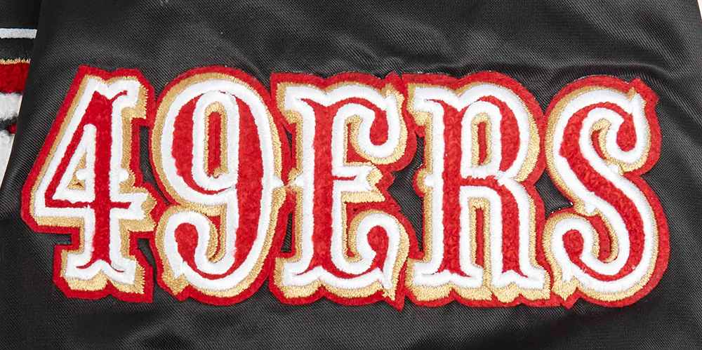 NFL SAN FRANCISCO 49ERS OLD ENGLISH MEN'S RIB SATIN JACKET (BLACK/RED/BLACK) - Image 8