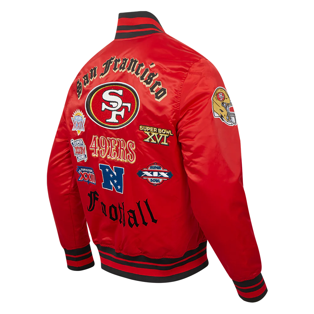 NFL SAN FRANCISCO 49ERS OLD ENGLISH MEN'S RIB SATIN JACKET (RED/BLACK) - Image 4