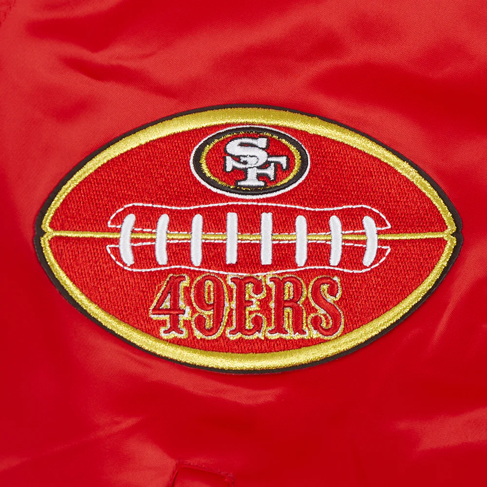 NFL SAN FRANCISCO 49ERS OLD ENGLISH MEN'S RIB SATIN JACKET (RED/BLACK) - Image 5
