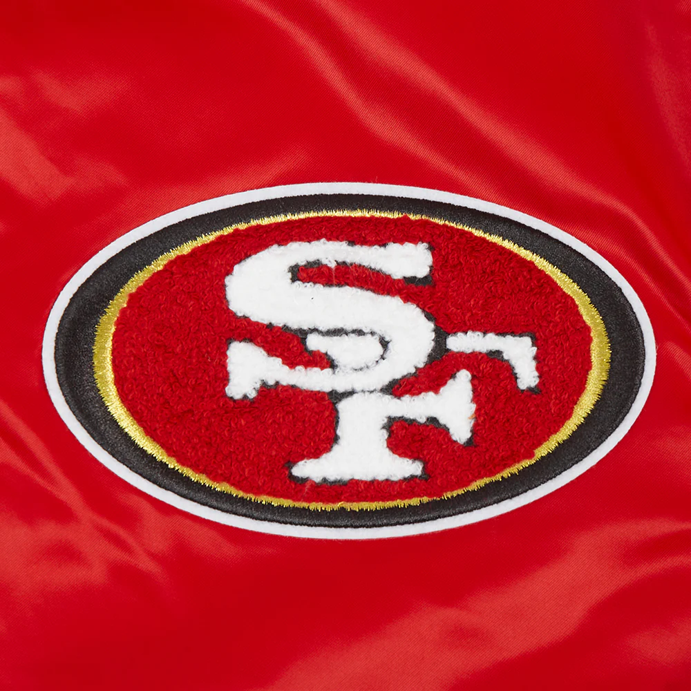 NFL SAN FRANCISCO 49ERS OLD ENGLISH MEN'S RIB SATIN JACKET (RED/BLACK) - Image 6