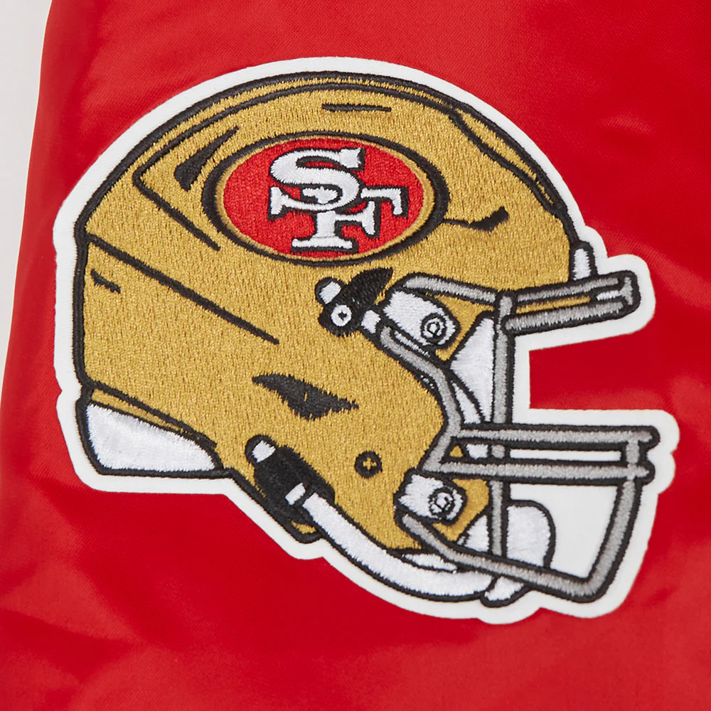 NFL SAN FRANCISCO 49ERS OLD ENGLISH MEN'S RIB SATIN JACKET (RED/BLACK) - Image 7