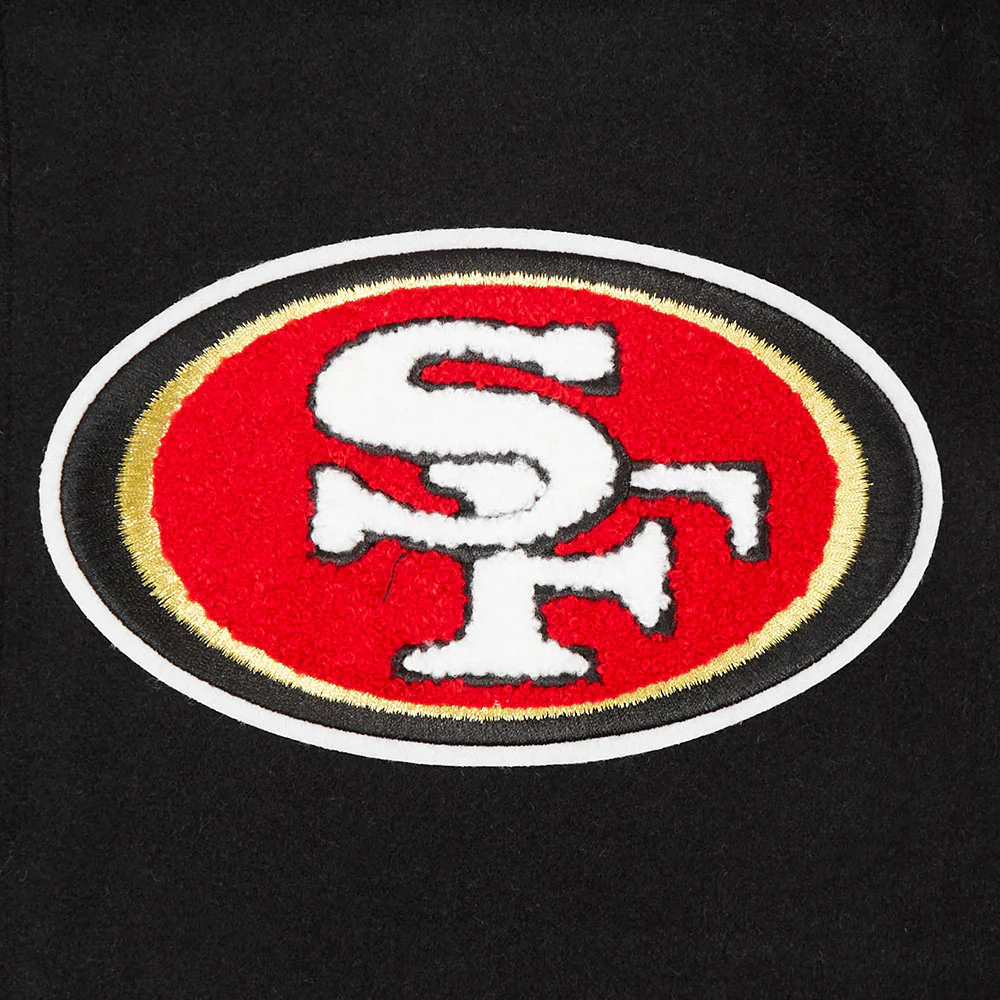 NFL SAN FRANCISCO 49ERS OLD ENGLISH MEN'S RIB WOOL VARSITY JACKET (BLACK/RED/BLACK) - Image 11