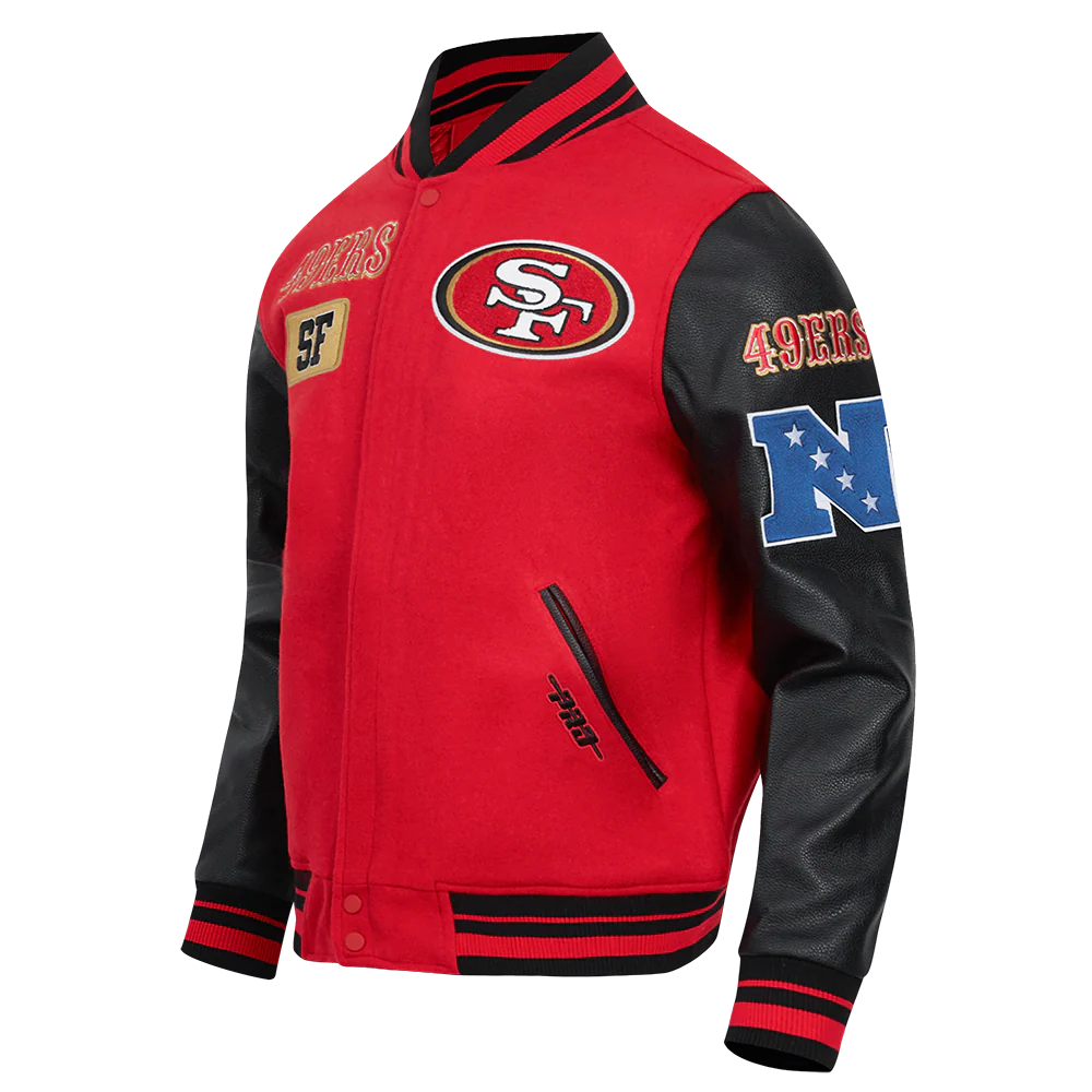 NFL SAN FRANCISCO 49ERS AREA CODE MEN'S RIB WOOL VARSITY JACKET (RED/BLACK) - Image 2